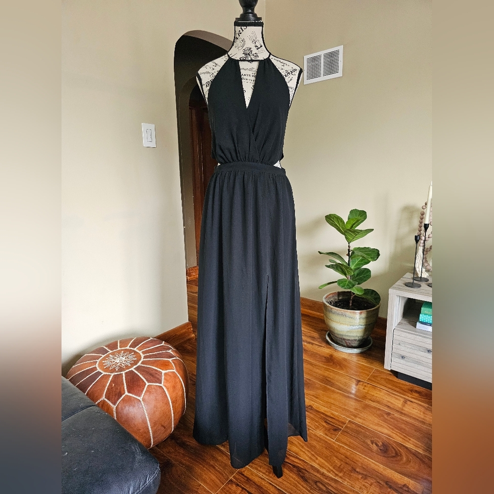Black Cutout Tie Up Maxi Dress